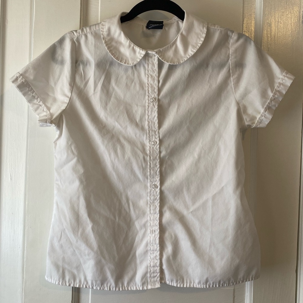 Short sleeve white button down girls top